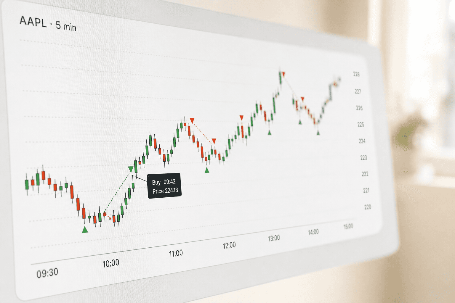 Buy and sell executions plotted on an intraday price chart