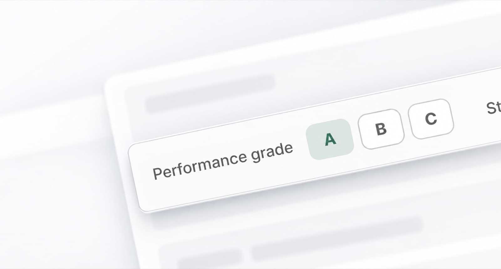 The A, B, C performance grade control lifted onto its own card, A selected, the rest of the panel blurred behind