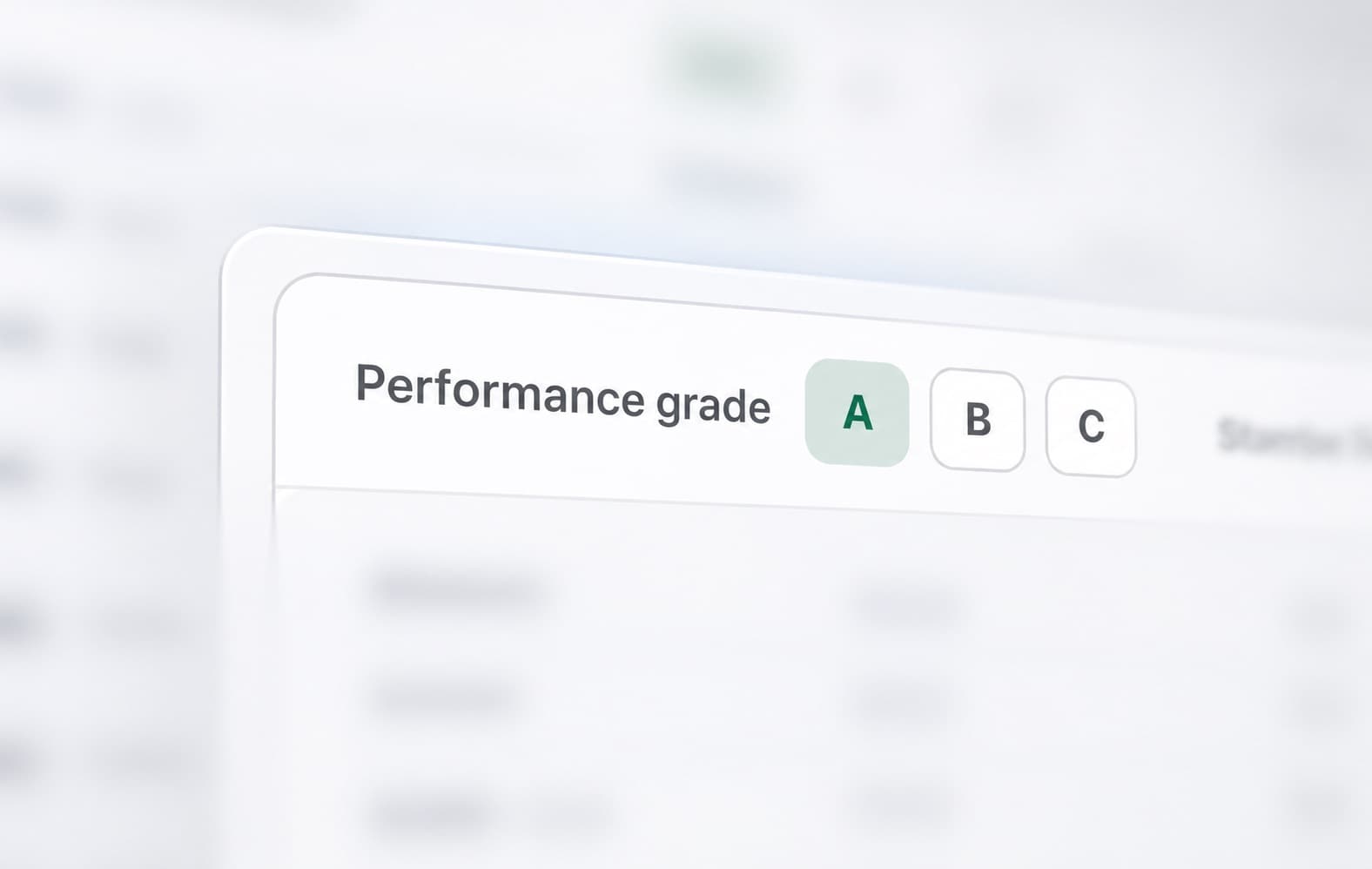 Performance grade control showing A, B and C buttons with A selected in green