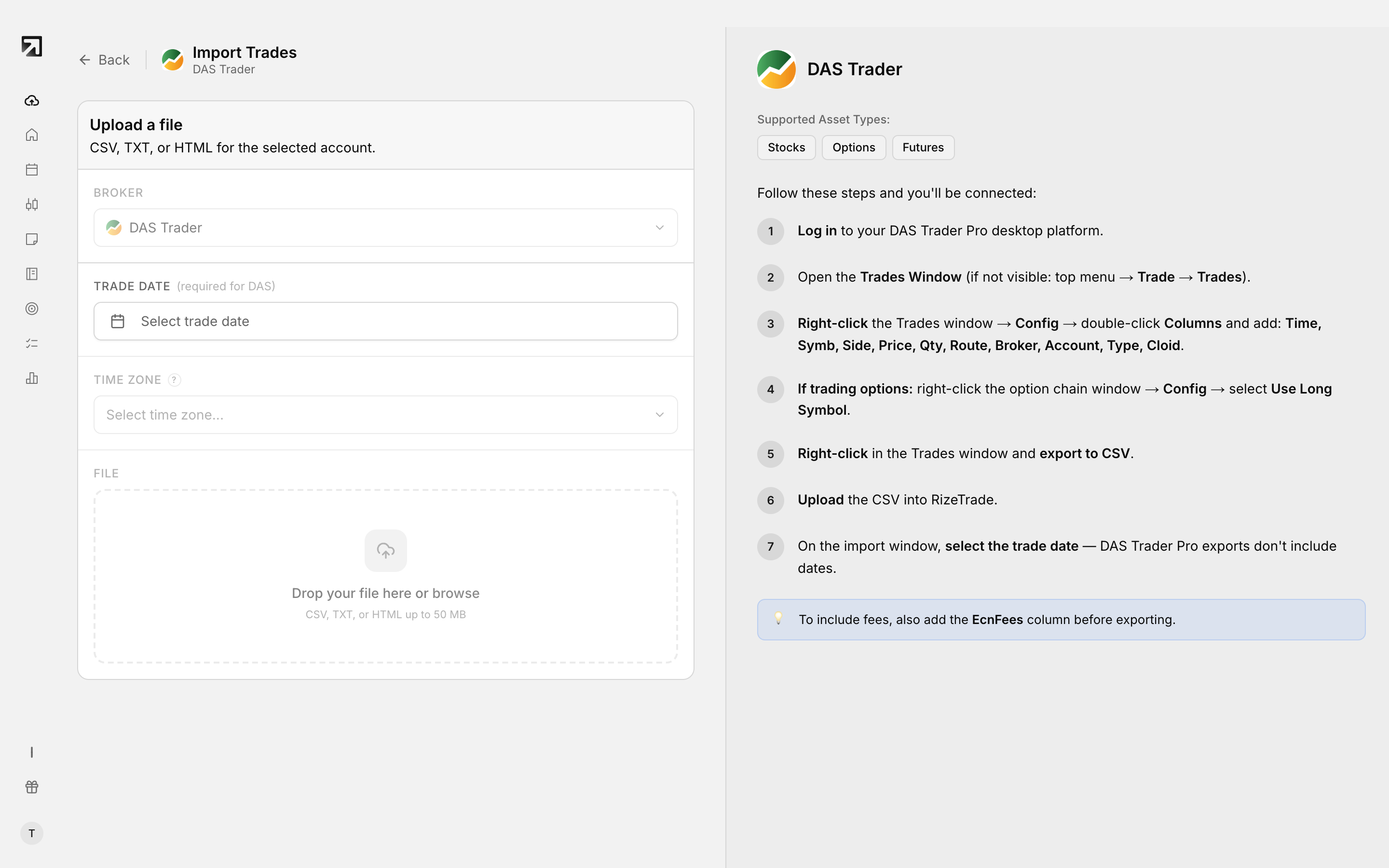 The upload step, with the settings that resolve most import problems.